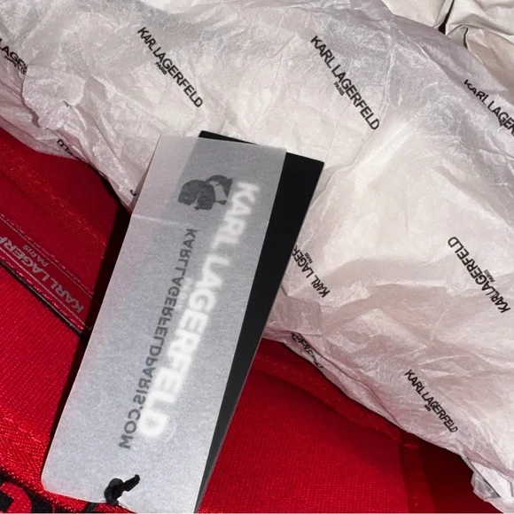 KARL LAGERFELD PARIS Kristen Tote Bag in Red canvas and saffiano leather - Picture 10 of 13